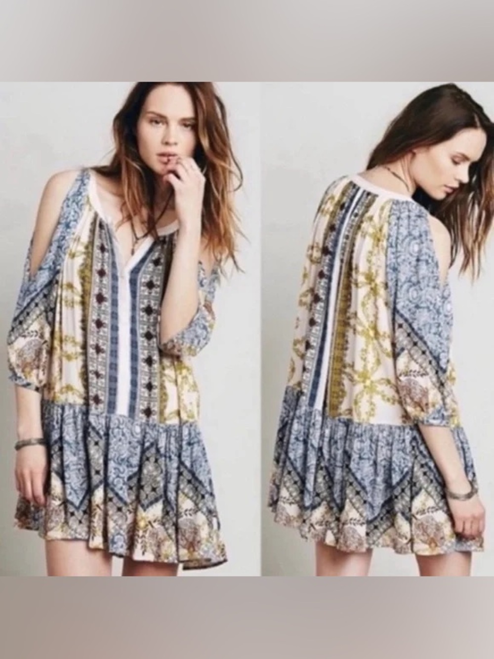 FREE PEOPLE “Portobello Road” Mini Dress Long-Sleeve Cold Shoulder, Size Small